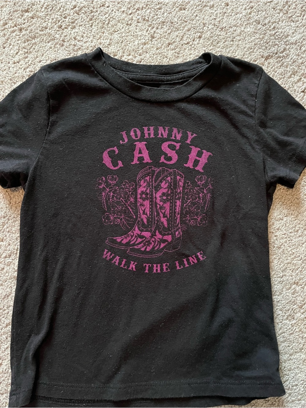 Kids' Black Tee with Pink Graphic - Walk The Line, Johnny Cash